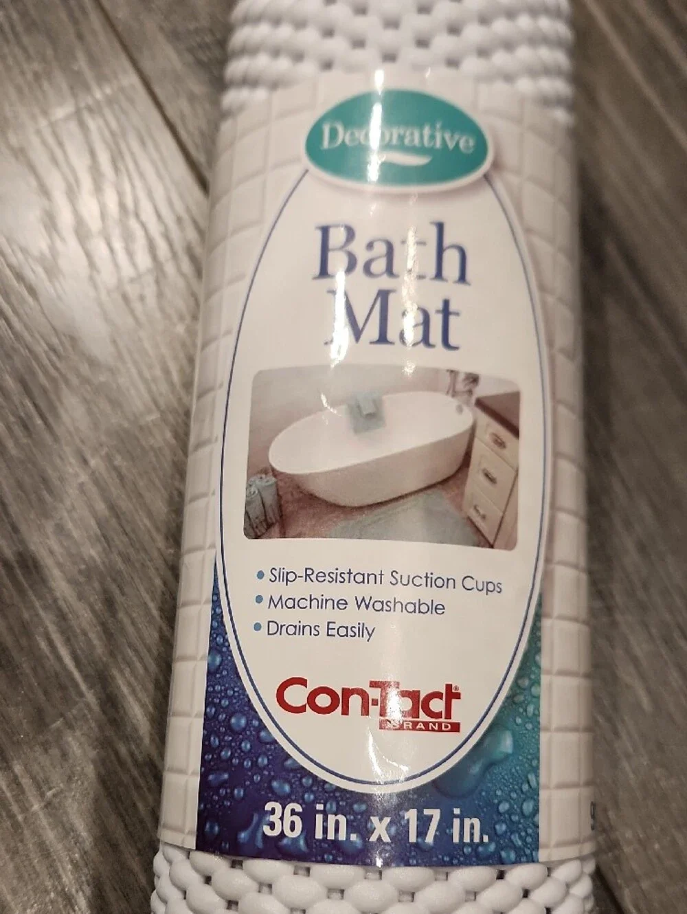 Contact White Bath Mat with Suction Cups 36